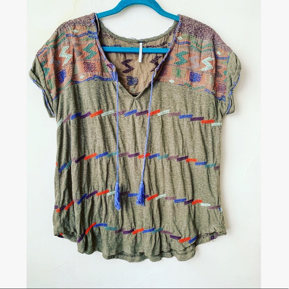 Free People Embroidered Tee